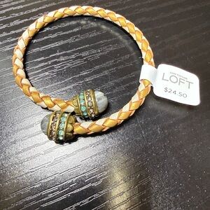 LOFT Gold and Tan Braided Bracelet with Gem Accents
